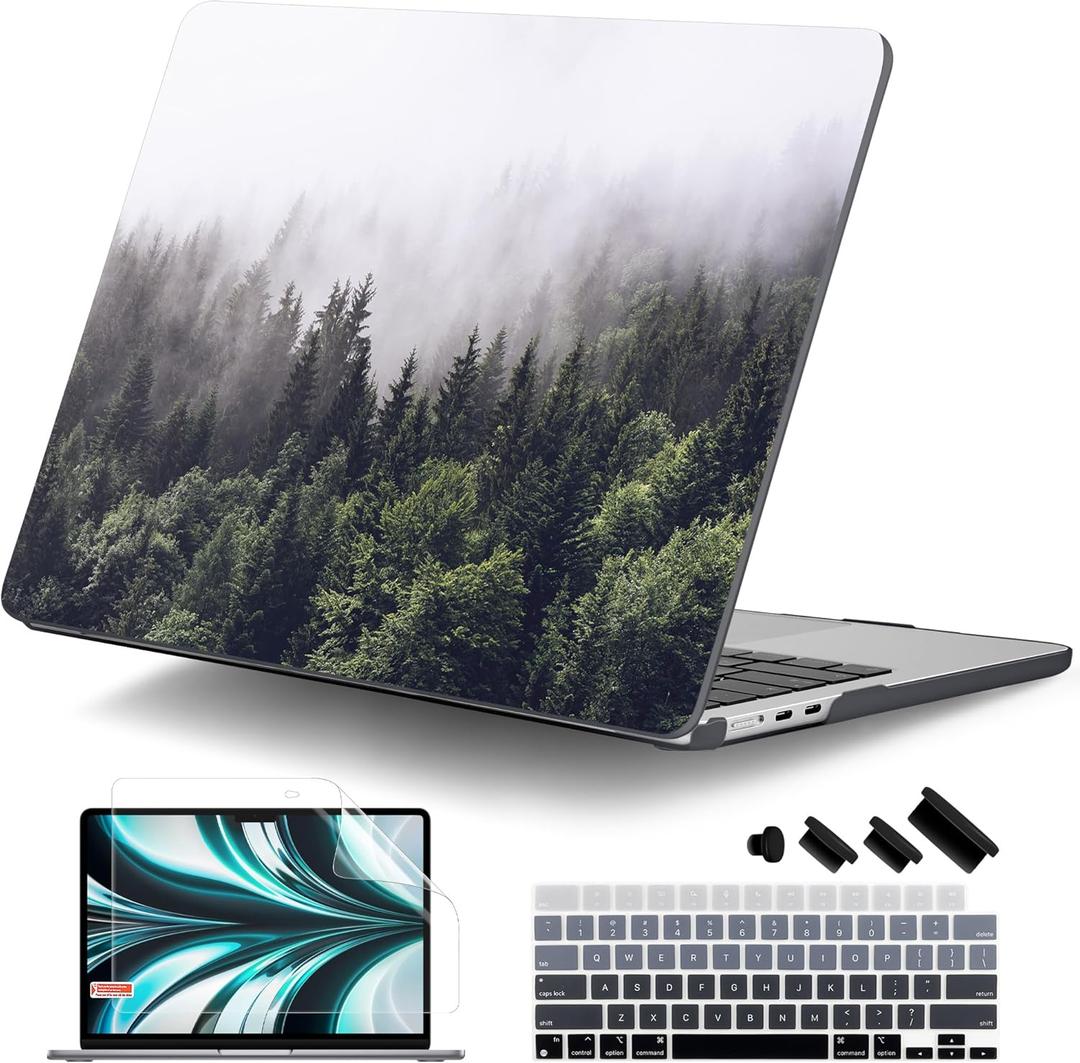 DONGKE for MacBook Air 13 Inch Case M5 2026 M4 2025 M3 M2 2024-2022 A3449 A3240 A3113 A2681, Plastic Hard Shell & Keyboard Cover & Screen Film for MacBook Air 13.6 Inch Case - Forest