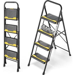Urackify 4 Step Ladder, Heavy-Duty Pass 800lb Capacity Test, Wide Anti-Slip Steps & Secure Handrail Compact, Folding Step Stool Portable Design for Home, Kitchen, Office, Pantry, Closet Use, Black