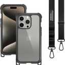 MAGEASY Case with Strap for Phone 15 Pro - Heavy Duty 16ft Drop Protection, Premium 6.1" Crossbody Case with Lanyard for Around The Neck - Odyssey + Strap | Embedded Leather Frame (for Phone 15 Pro 6.1", Leather Black)