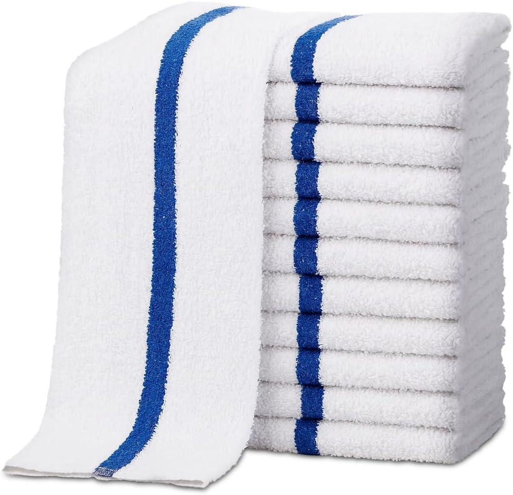 ZUPERIA Bar Mop Towels - 24 Pack (16"x19") - 100% Cotton High Absorbency Kitchen Towels Reusable Dish Cloths, Quick-Dry Rags with Blue Stripe Ideal for Restaurants, Cooks, Bartenders & Homes