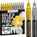 ARTISTRO 12 Oil Gold & Silver Paint Pens - 0.7mm Extra-Fine Markers - Great for Greeting Cards, Ornament Decor, & More