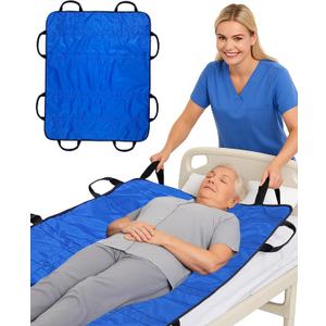 SPRING SEAON Patient Positioning Bed Pad with Handles  Transfer & Slide Sheet for Elderly Care, Waterproof Washable Draw Sheet for Hospital or Home Use, 46.5" x 38.5", 450 LBS Support,Blue