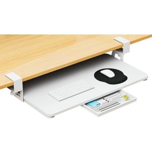 Desktop Keyboard Tray, Under Desk Pull Out, 26.77" X 11.81" Large Size Keyboard Tray with C-Clip Mount, Easy Installation, Computer Keyboard Stand, for Home Study and Office (White)