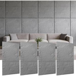 3D Stone Wall Panels, 4PCS PU Faux Stone Panels 47.24"x23.62", 3D Lightweight Wall Panels for Interior Wall Decor, Waterproof Stone Texture Panels for DIY, TV Wall, Bedroom, Living Room, Office & Home (Cement Gray)