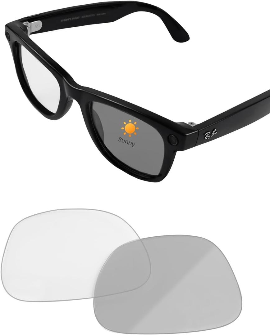Transitions Lenses for Ray-Ban Meta Wayfarer RW4008 & Gen 2 RW4012 Large (53-22), Clear-to-Gray Replacement Smart Eyeglass Lenses For Men & Women, Scratch-Resistant & Ultra Tough
