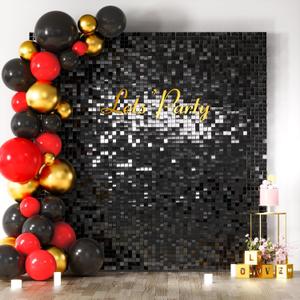 COKAOBE Black Shimmer Wall Backdrop, 30PCS Square Sequin Shimmer Backdrop Panel, Sequin Backdrops for Birthday, Anniversary, Wedding, Graduation & Bachelorette Party Decoration