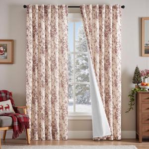 jinchan Lined Linen Blend Curtain Floral Curtains for Living Room 84 Inches Long Christmas Red Peony Flower Printed Curtain Rod Pocket Back Tab Farmhouse Patterned Drapes Curtains Set 2 Panels