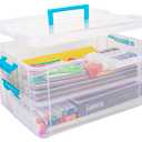 TERGOO 2 Layer Plastic Storage Containers with Lids, Multipurpose Clear Stack & Carry Box, Portable Craft Organizers and Storage Bin for Organizing Art & Craft, Sewing, Makeup, Nail Supplies (Blue)