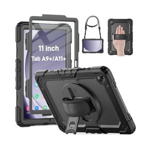 HXCASEAC Case for Samsung Galaxy Tab A9+ Plus / A11+ Plus 11 Inch, Protective with Screen Protector/Hand Strap/Pen Holder, Shockproof for Samsung A9 Plus Tablet Case SM-X210 SM-X218 SM-X230 - Black