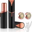 Flawless Facial Hair Remover for Women, Device, Remover Women Face, Finishing Touch Upper Lips, Chin & Cheeks, USB Rechargeable with LED LightIncluded Two Replacement Heads (Black)