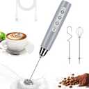 BSRGMS Milk Frother Handheld for Coffee, Electric Whisk 3 Speed Adjustable, Drink Mixer with Stainless 3 Whisks, Rechargeable Hand Frother Wand, for Latte Cappuccino Hot Chocolate Egg Cement Gray