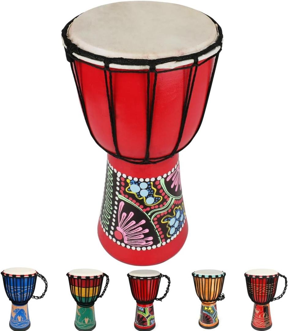 MUINS Djembe drum,6'' x 12'' African Hand Drum Carved Mahogany African Drums with Goatskin Drumhead for Kids and Adults Beginners (Red, 6 inch)