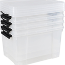 34 L Clear Plastic Storage Bins Box with Lid, Stackable Lidded Storage Bin Container with Wheels and Secure Latching Buckles, 5 Packs