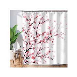 LIVILAN Cherry Blossom Shower Curtain Japanese Shower Curtain Floral Sakura Plum Blossom Flower Shower Curtains with 12 Hooks Teal Blue and Pink Pretty Shower Curtain, 72" W x 72" H