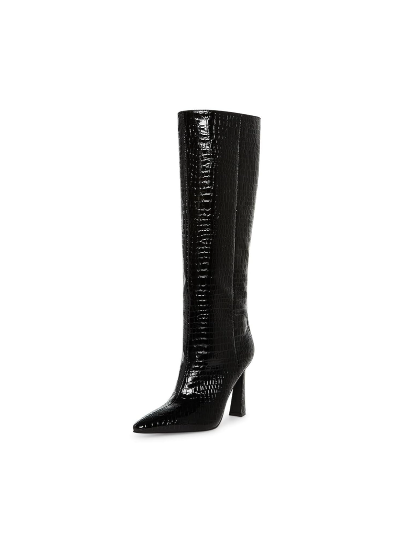 Adrizzlein Women Knee High Boots Pointed Toe Side Zipper Chunky Spool Heel Boot
8