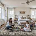 Living Room 12x12 Area Rug - Large Washable Area Rugs with Non Slip Backing Stain Resistant Carpet Indoor Soft Carpets Distressed Decoration Mat for Bedroom Dining Room 12x12 Black