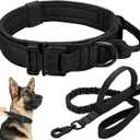 Tactical Dog Collar Leash Set, Adjustable Military Training Nylon Collar Dog Training with Control Handleand Metal Buckle, Dog Collar for Medium Large Dogs (Black,XL)