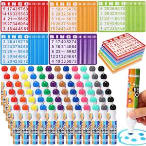 Crtiin Assorted Colors of Bingo Game Cards and Daubers Set Includes Bingo Paper Game Cards and Dot Markers Supplies for Family Gathering Activity, Large Groups, Parties, Games Night (1.28 oz)