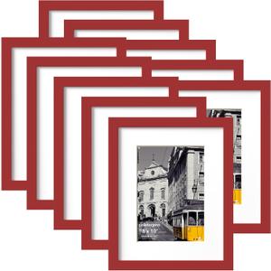 eletecpro 8x10 Picture Frames Set of 10, Picture Frame Collage Wall Decor Display 5x7 Photo With Mat or 8x10 without Mat, Home Decor Gallery Frame for Table Top or Wall Mounting, Red