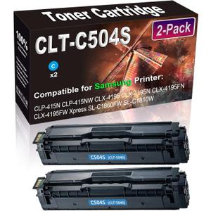 (2-Pack, Cyan) Compatible CLT-C504S CLT-504S C504S Toner Cartridge Used for Samsung Xpress SL-C1860FW SL-C1810W C1860 CLX-4195FW CLP-415NW Printer, by 4Benefit