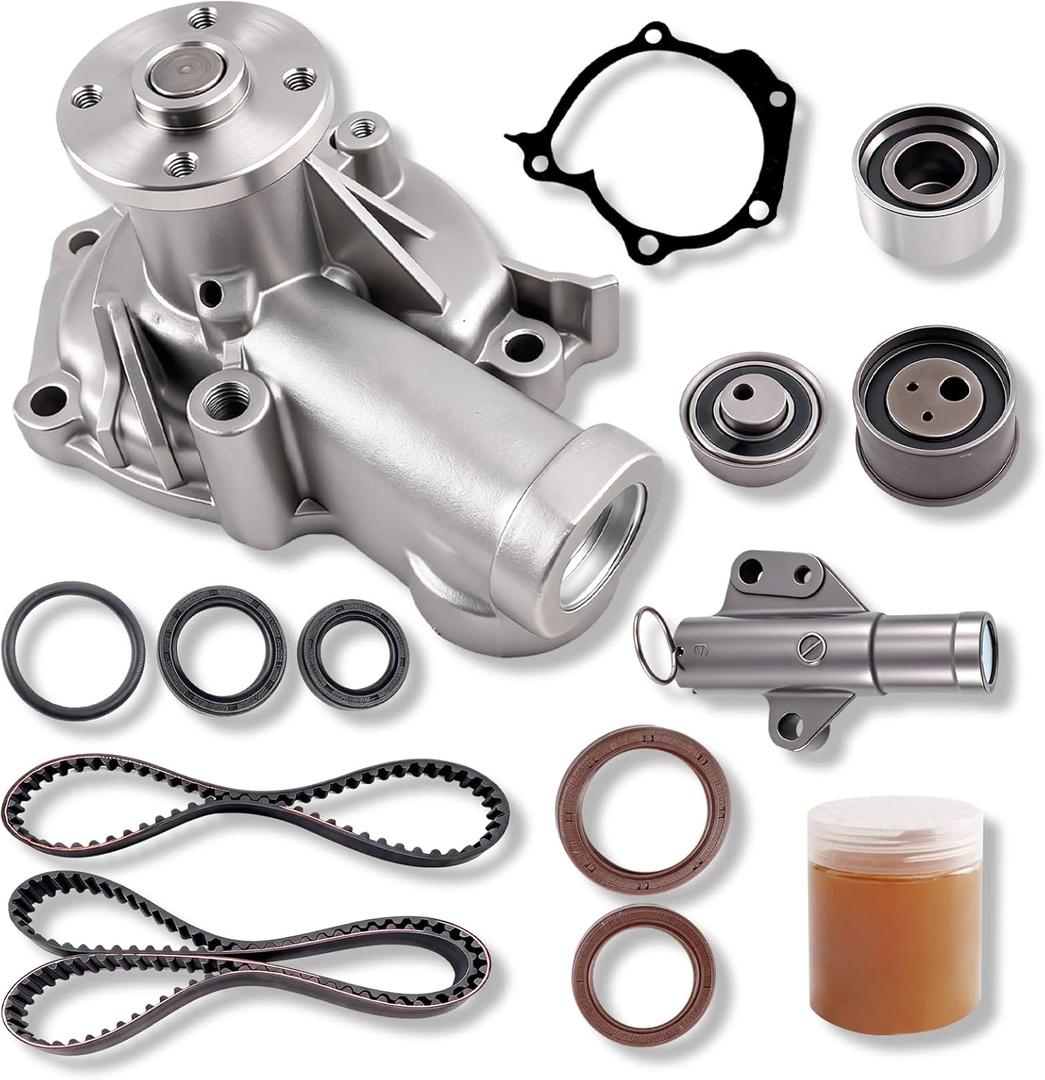 Timing Belt Kit with Water Pump Compatible with 2004-2006 Mitsubishi Galant/Lancer/Outlander, 2006-2009 Eclipse, 2.4L Engines, Replaces TCKWP332 TB332 168K1 CPW6622 (ZSD-005)