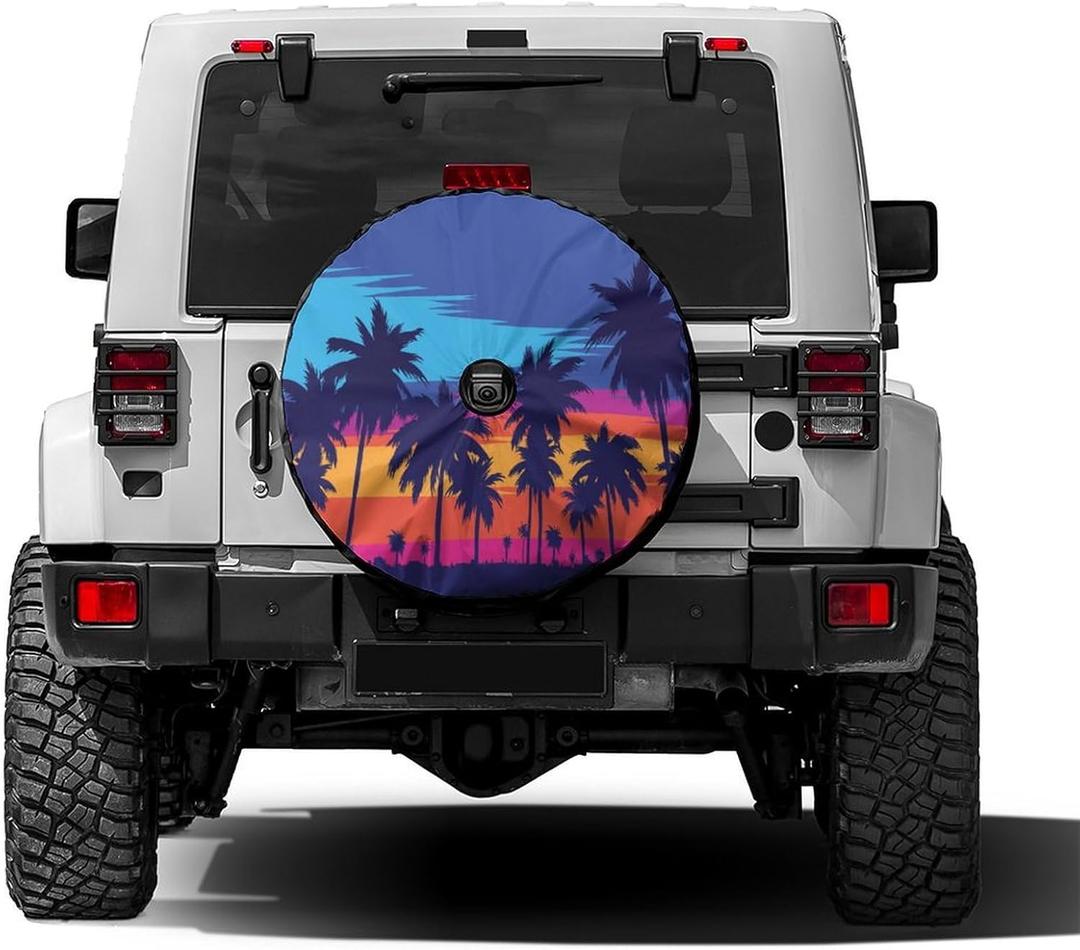 Palm Tree Tropical Sunset 3 Spare Tire Cover with Backup Camera Hole Wheel Tire Cover Fit Trailer, RV, SUV and Many Vehicle 17inch