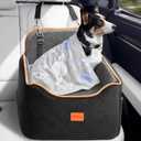 HiPetpy Dog Car Seat for Small Dog, Booster Seat for Dogs Under 30lb, 6" Elevated Pet Seat with Pockets, Anti-Slip Bed for Car, Perfect for Front & Back Seats with Safety Leash (Black/Grey, Medium)