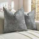 FUTEI Pack of 2 Solid Flannel Throw Pillow Covers 18x18 Inch Soft Crushed Textured Neutral Decorative Cushion Cases Vintage Farmhouse Accent for Couch Living Room, Dark Grey
