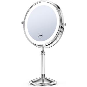 DOWRY 4000 mAh Rechargeable Lighted Makeup Mirror 20x Magnification Vanity Mirror Tabletop Two-Sided Swivel Gifts for Women Wife Mom Teengirls Mothers Day Chrome