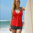 ROSEWE Womens Tankini Bathing Suits, Two-Piece Smocked Swim Dress, Print Swimsuits with Board Shorts (Red, XL)