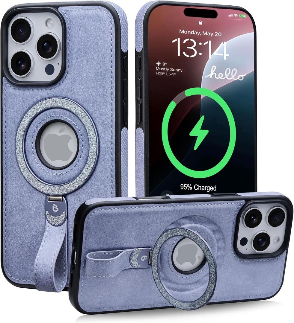 for iPhone 16 Pro Max Leather Case with Glitter Sparkly Shiny Stand | Fits for MagSafe (Sky Blue, iPhone 16 Pro Max)