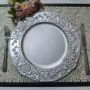 13" Elegant Charger Plate Durable Plastic Dinner Plates Set - 100 PCS Retro European Style in Silver for Wedding, Party, Christmas Table Decoration
