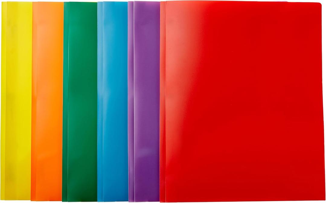 Amazon Basics Heavy Duty Plastic Folders with 2 Pockets for Letter Size Paper, Assorted Colors, Pack of 6