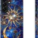 DEENAKIN for Samsung Galaxy S26 Case Cute,Aesthetic Stained Glass Moon and Sun Royal Blue, Compatible with Magsafe, Fancy Cool Retro Western Protective Slim Silicone Phone Cover for Women Girls (Blue)