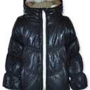 WeatherTamer Girls' Fleece-Lined Hooded Puffer Jacket, Black, 4