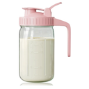Breast Milk Pitcher, Mason Jar 32 oz, Heavy Duty Wide Mouth Jar with Pink Flip Cap Lid and Pour Spout, Airtight Seal for Freshness and Convenience, Great for Cold Beverages and Home Entertaining