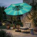Kingdura 10FT Outdoor Patio Umbrella with Solar Lights, Market Table Umbrella with Push Button Tilt & Crank, 8 Sturdy Ribs, 32 LED Lights, UV Protection for Garden Lawn Deck Backyard Pool (Tiffany blue)