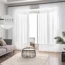 Off White Pinch Pleated Sheer Curtains 90 Inch 2 Panels Long, Thin Textured Linen Look Living Room Drapes Window, Ivory Sliding Glass Door Ceiling Curtain with Rings & Hooks & Back Tab