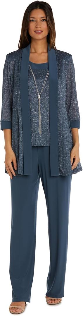 R&M Richards Women's Metallic Sheath Dress W/Matching Draped Chiffon Jacket - 2-Piece Outfit for Weddings & Parties