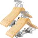 TOPIA HANGER Wooden Suit Hangers with Adjustable Metal Clips (20 Pack), Solid Smooth Wood Clothes Hangers, 360 Swivel Hook, Premium Pants Hangers for Clothes Coat, Jeans, Blouse-Natural, CT28N20