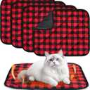 4 Pack Self Warming Cat Beds, 18" x 24"Self Heating Pad with Christmas Red Buffalo Plaid, Thermal Pet Blanket with Non-Slip Bottom, Self Warm Cat Mat for Indoor Outdoor, Reflects Body Heat