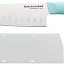 KitchenAid Gourmet Forged Santoku Knife with Custom-Fit Blade Cover, Sharp Kitchen Knife, High-Carbon Japanese Stainless Steel Blade, 7 Inch, Blue