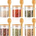 Tessco for you 6 Pack Sugar Jar Glass Container with Spoon Clear Glass Jars with Bamboo Lid and Spoon Scoop for Women Christmas Kitchen Gift Coffee Beans, Spice, Sugar, Nuts, Candy, Salts (6 oz)