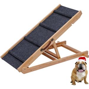 Foldable Wooden Dog Ramp & Pet Stairs - 5-Level Non-Slip Pet Steps for Dogs & Cats, Balanced Indoor/Outdoor Use