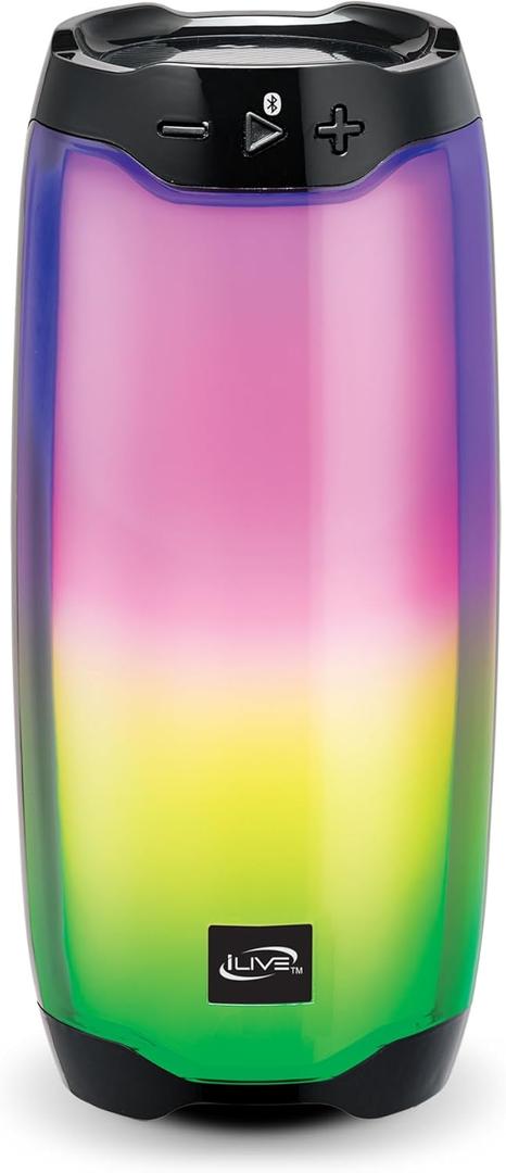 iLive Portable Bluetooth Color Changing Party Speaker, LED Light Effects, ISB212BLK