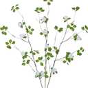 3 Pcs Artificial Greenery Stems Plants with Blue Roses Flowers 29.5" Faux Branches for Vase Filler Fake Ficus Twig Plants for Home Office Party Wedding Shop Spring Summer Fall Decoration