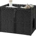 SETVSON Cat Litter Box Enclosure Furniture, Hidden Litter Box, Cat Litter Box Cabinet with 2 Litter Mats, Handwoven Rattan Large Space Cat House, Indoor for Living Room, Bedroom, Apartment Black