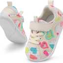 JIASUQI Toddler Shoes for Baby Girls Sneakers Barefoot Walking Shoes Running Tennis Shoes (9-9.5 Toddler, Beige Heart)