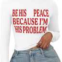 LovelyWholesale Women Graphic Long Sleeve Shirts Cute Going Out Fitted Crop Tops White R BE X(White, XL)