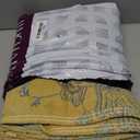 jinchan Boho 100% Cotton Muslin Twin Size 60x80 Inches Blanket Lightweight 4-Layer Quilted Soft Yellow and Blue Floral Throw Blanket Reversible Comfy Flower Breathable All Seasons Couch Bedroom Decor